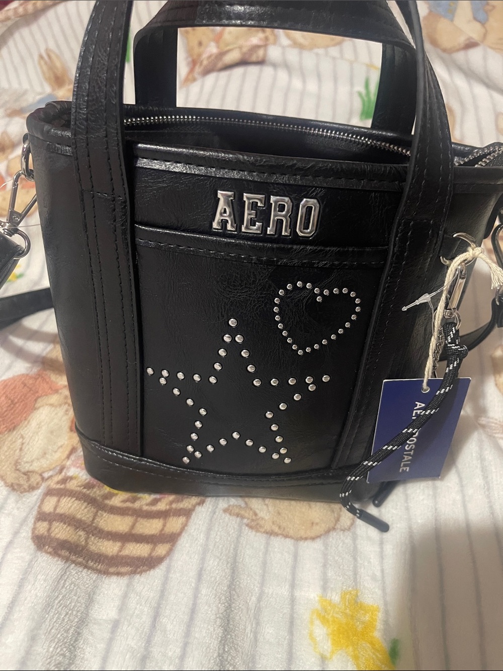 Aeropostale Black Mini Tote with Studded Star & Heart
